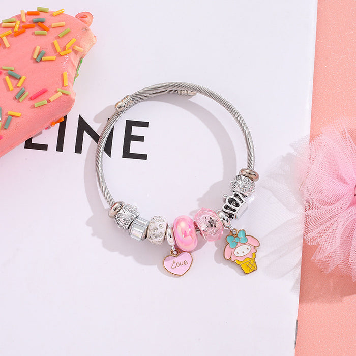 Wholesale Stainless Steel Heart Bracelet DIY Pendant Beaded Crystal Bracelet
