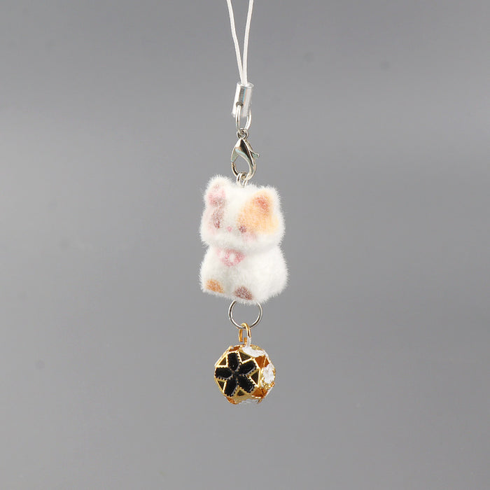 Wholesale Cute Flocked Bell cat Cartoon Pendant Mobile Phone Chain Keychain