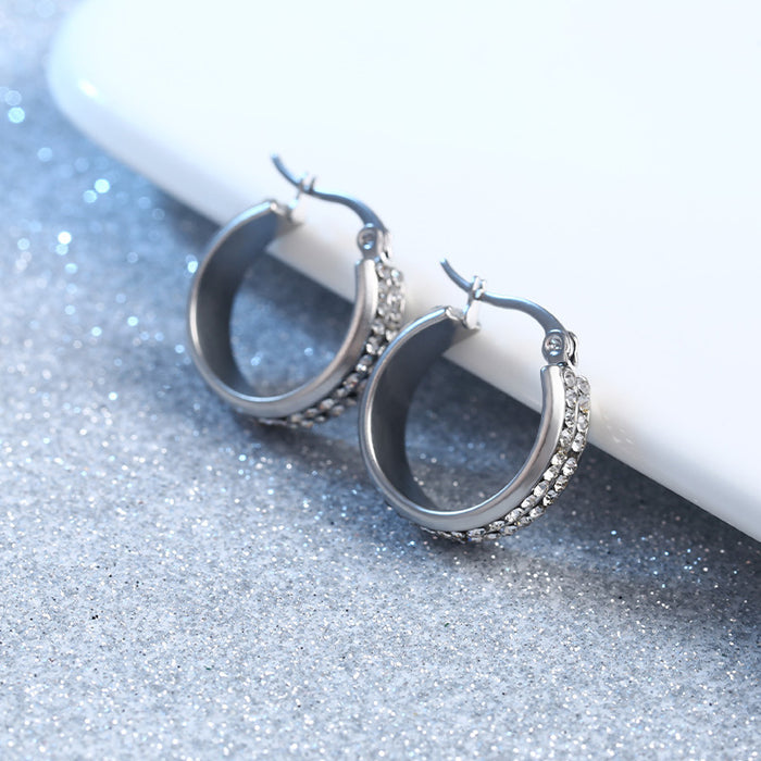 Wholesale Popular small circle diamond studded ear studs with electroplating, personalized trend, double row diamond stainless steel earrings