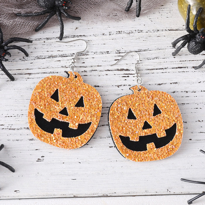 Wholesale  grimace pumpkin sequins pendant earrings multi-layer PU Gothic wind double-sided ear jewelry gift