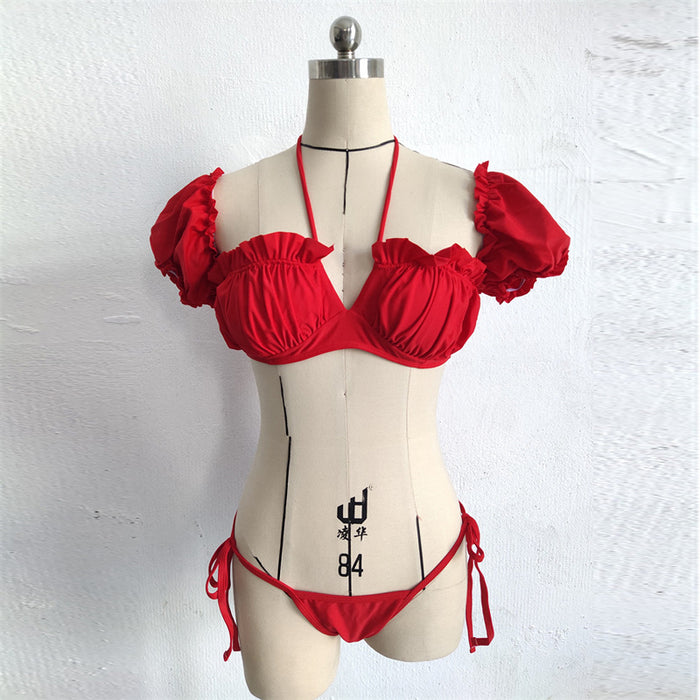 Wholesale Solid color simple and atmospheric split two-piece bikini sexy lace up swimsuit for women