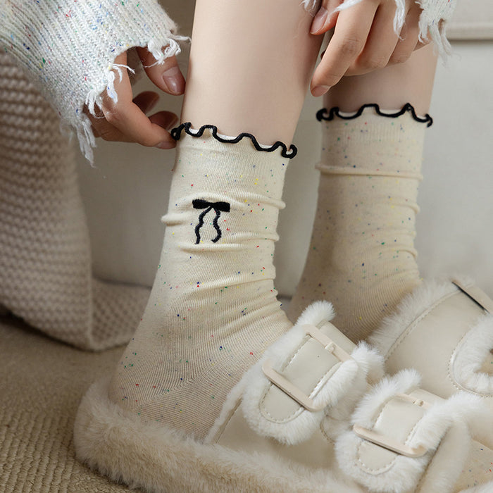Wholesale New Socks Stacking Socks Cute Embroidered Bow Middle Socks