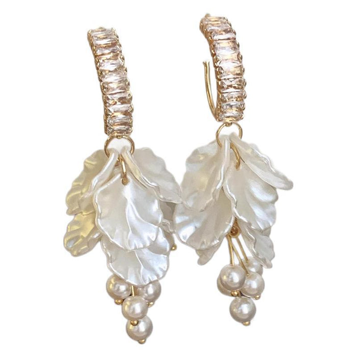 Wholesale Tassel Shell Petal Zircon Pearl Earrings Women's Exquisite Earrings