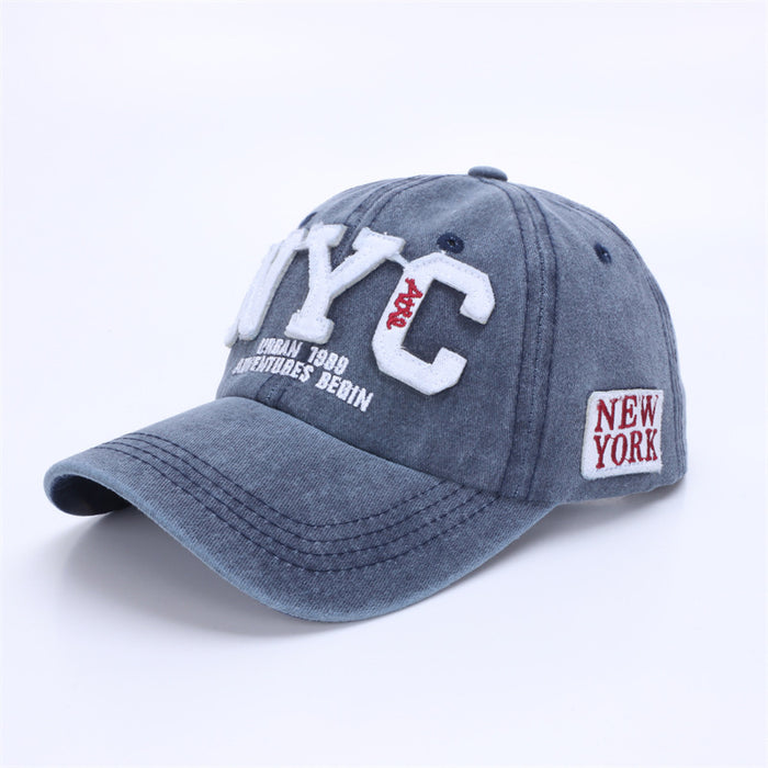 Wholesale Washed embroidered duckbill cap, baseball cap, adhesive fabric, three-dimensional embroidered duckbill cap, curved brim, versatile shade design
