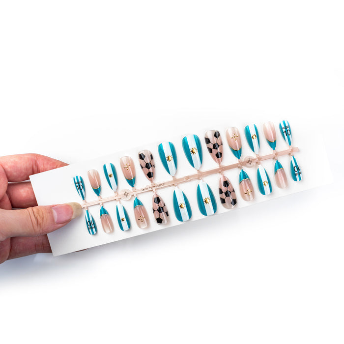 Wholesale World Cup Gold Plated Cat-Eye Football Almond Nail Art Set-24 Pieces