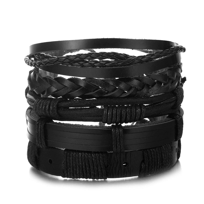 Wholesale Hollow Triangle Leather Men's Bracelet JDC-BT-HanShi005