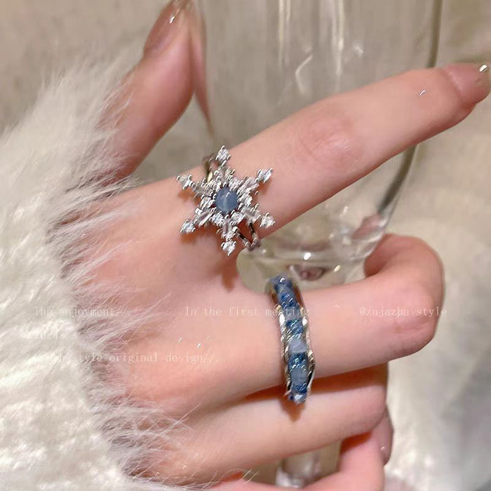 Wholesale Adjustable blue zircon snowflake ring