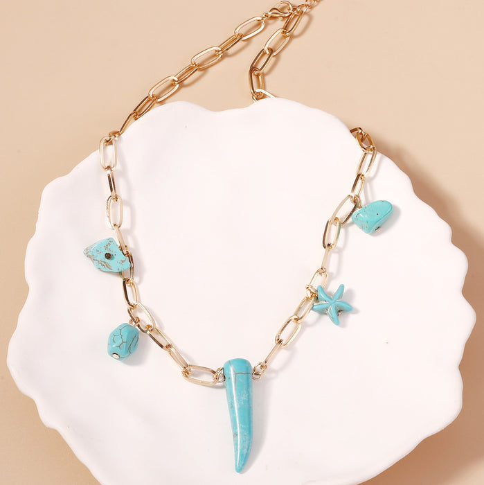 Wholesale cartoon fashion bohemian turquoise retro wolf tooth necklace