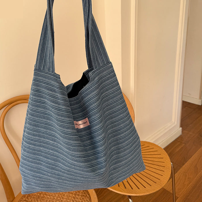 Wholesale Striped denim shoulder bag, commuting portable shopping bag