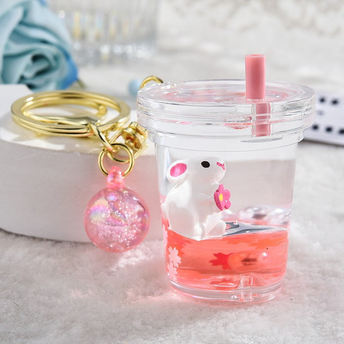 Wholesale Quicksand Bottle Cartoon Kitten Keychain