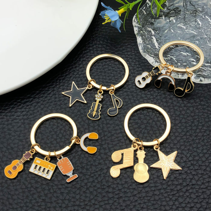 Wholesale oil dripping music guitar keyboard headset microphone star keychain key ring