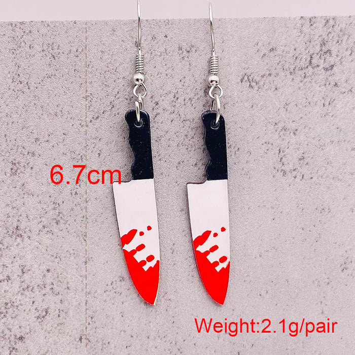 Wholesale  blood print acrylic earrings simulation personality sharp knife kitchen knife earrings funny earrings
