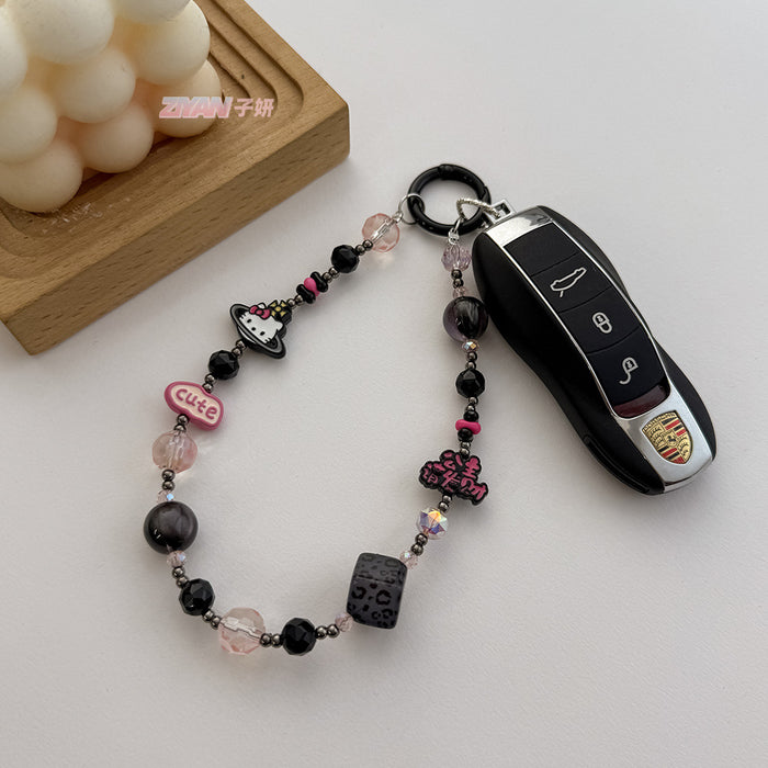 Wholesale  alloy mobile phone chain crystal black pink color KT bag pendant key chain pendant