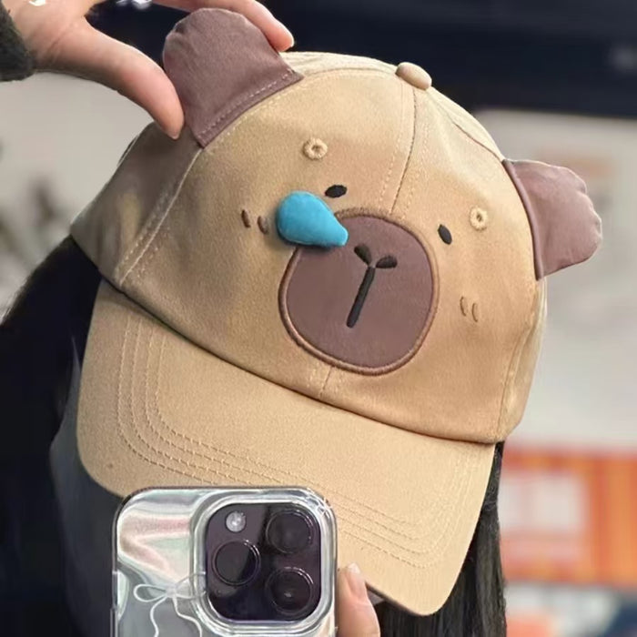 Wholesale Hat Cartoon Bear Stereo Nose Snot Puppy Student Riding Sunshade Sunscreen Big Head Baseball Cap