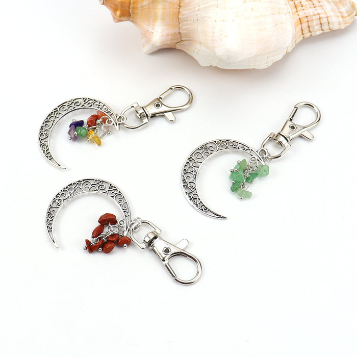 Wholesale Moon Crushed Stone Grape Skewer Natural Crystal Raw Stone Keychain Keychain K42 JDC-KC-HXu001