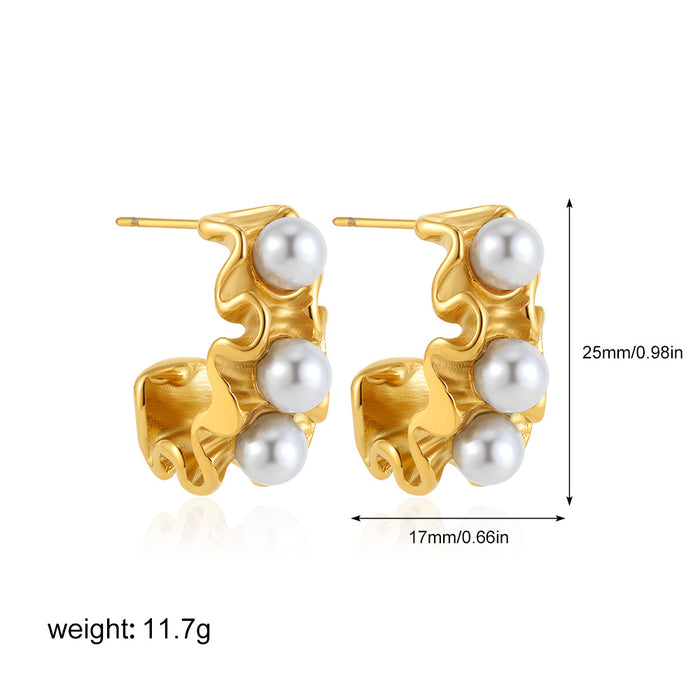Wholesale Pearl Circle Stainless Steel Gold Plated Earrings