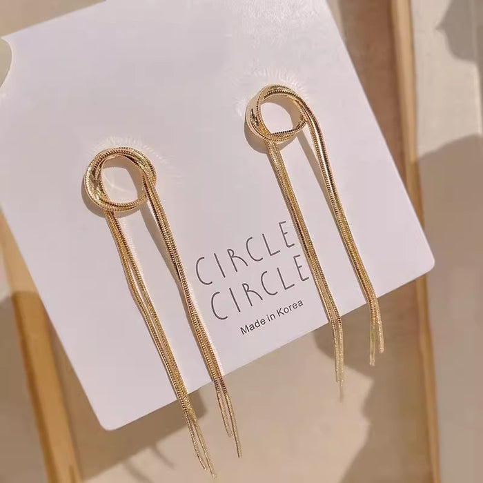 Wholesale Simple gold long tassel earrings with high-end design, light luxury, niche earrings, new trendy, exquisite and versatile earrings