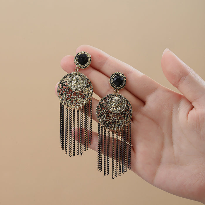 Wholesale Retro Bohemian Long Tassel Drop Earrings Heavy Industry Creative Ethnic Style Diamond-Encrusted High-End Earrings