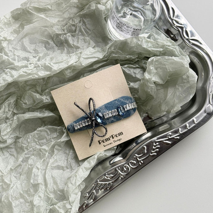 Wholesale Light luxury zircon bow, one-piece denim, high-end feel, broken hair clip, side bangs, hair accessories