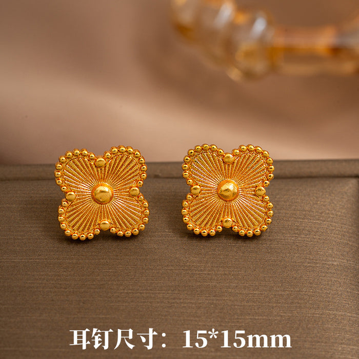 Wholesale Titanium Steel Four-Leaf Clover Necklaces Earrings Bracelet Set