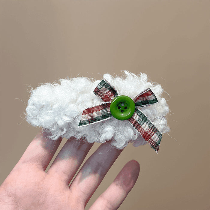 Wholesale Plush bow button hair clip