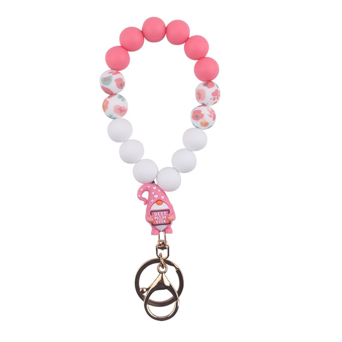 Wholesale Mother' s Day Silicone Wrist Keychain Pendant Love Silicone Beaded Bracelet Key Ring Accessories