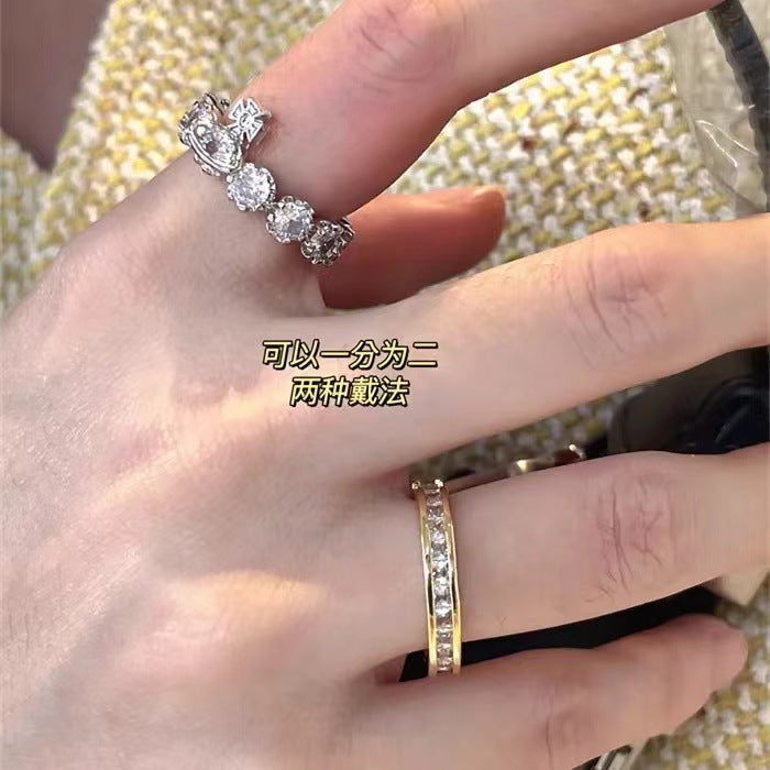 Wholesale Double layered sparkling diamond detachable ring