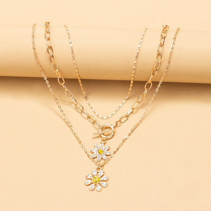 Wholesale New Product Full Diamond Flower Necklace Jewelry Set Fashionable and Personalized Multi Layer Necklace
