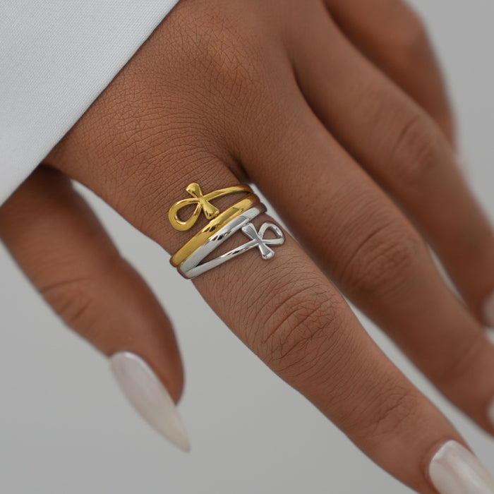 Wholesale Stainless Steel Key of Life Open Ring Simple Hand Jewelry Women