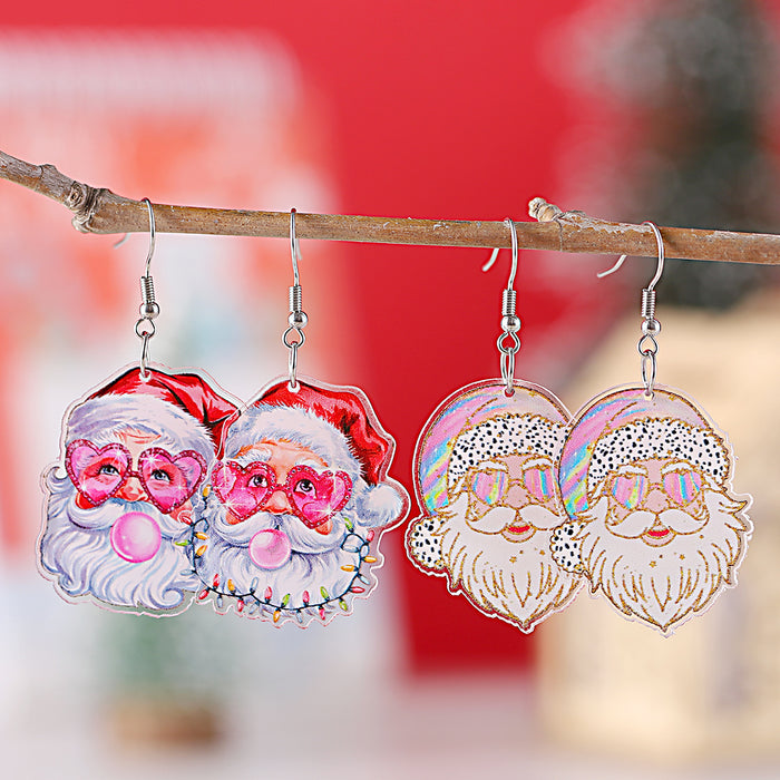 Wholesale Christmas Heart Sunglasses Funny Leopard  Acrylic Earrings