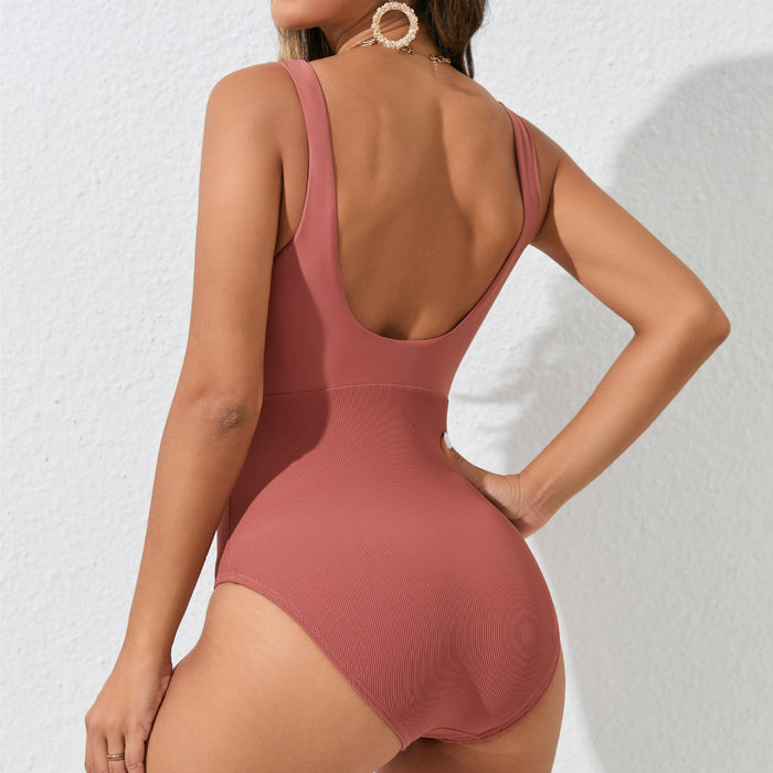 Wholesale Swimsuit sexy color blocked swimsuit women's beautiful back swimsuit anti glare one-piece swimsuit