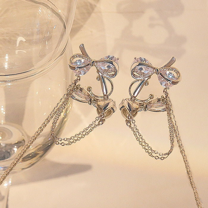 Wholesale Light luxury and agile without ear holes, butterfly pearl tassel ear bone clip, high-end earring design, earrings for women