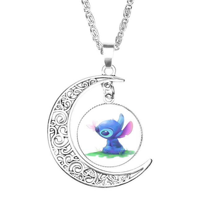 Wholesale Glass Cartoon Pattern Time Gem Moon Necklace JDC-NE-NH006