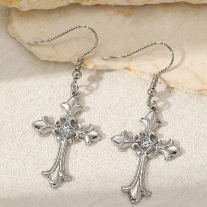 Wholesale Gothic Retro Cross Diamond Earrings