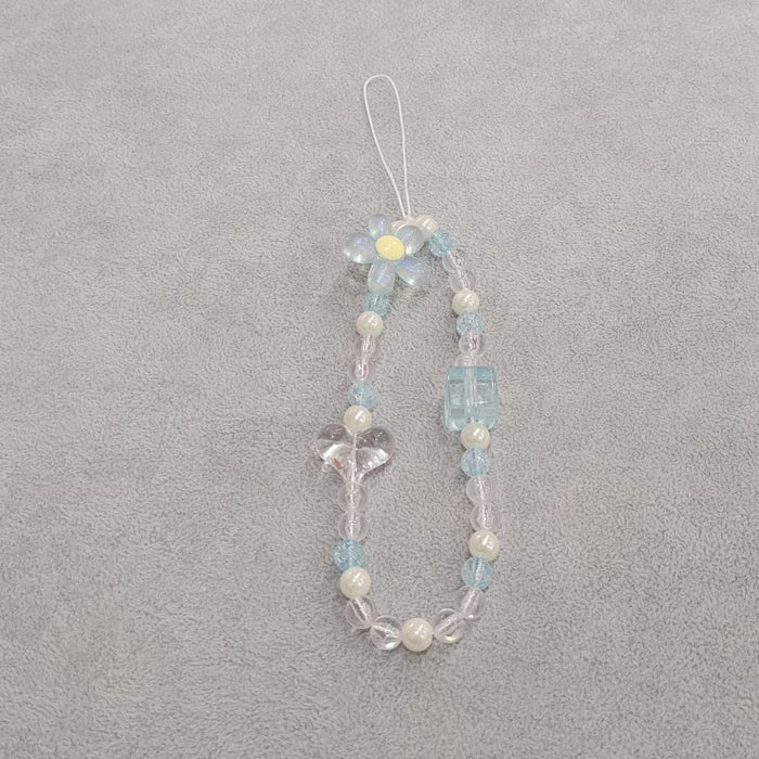 Wholesale Flower Square Love Acrylic Beaded Short Phone Lanyard Creative Decoration