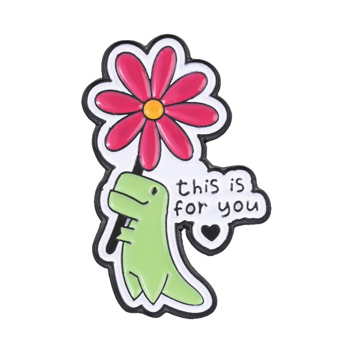 Wholesale Me Delivering My Love Cute Dinosaur Brooch Flowers Design Zinc Alloy Pin