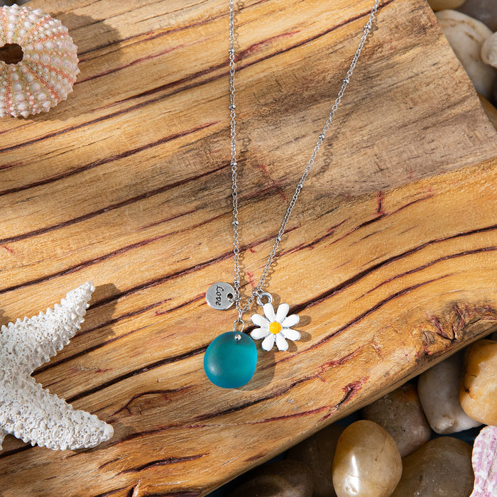 Wholesale Zinc alloy starfish and seashell pendant necklace with glass chain