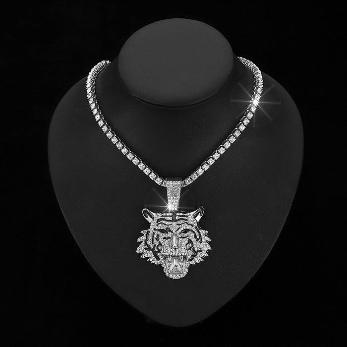 Wholesale Alloy Three-Dimensional Full Diamond Tiger Pendant Necklace  Jewelry