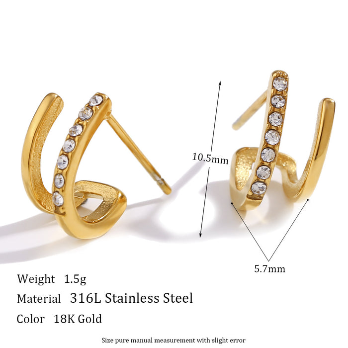 Wholesale Stainless Steel Plated 18K Mini Double-layer Zirconium Inlaid Earrings JDC-ES-MengJ009