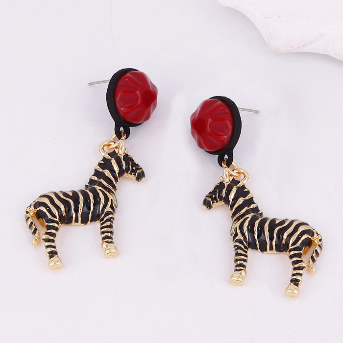 Wholesale Animal-shaped Zebra Pendant Round Earrings Creative Design Sense Women's Jewelry