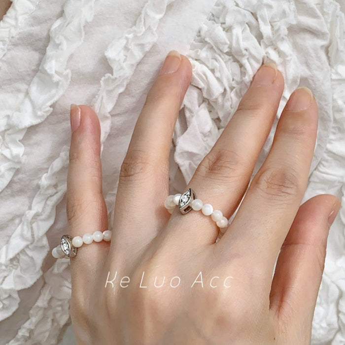 Wholesale Pure silver export high-end natural mother pearl elastic adjustable pure silver silver jewelry ring