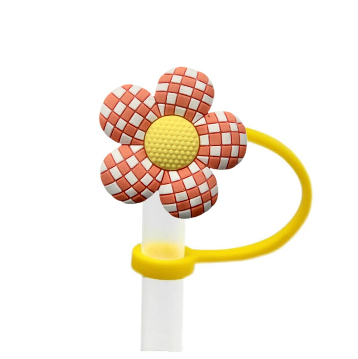 Wholesale Colorful flower shaped straw cap 8/10mm reusable water cup straw stopper straw cap in stock