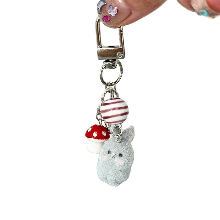 Wholesale Cute Flocked Mushroom Bunny Beaded Phone Chain Small Animal Bag Keychain