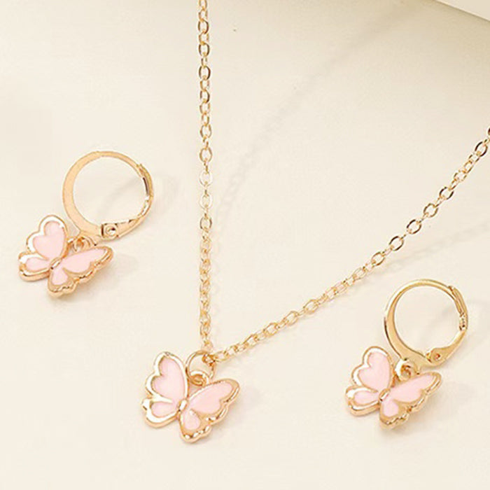 Wholesale Kids Butterfly Animal Jewelry Set Alloy Pearl Earrings Bracelet Necklace