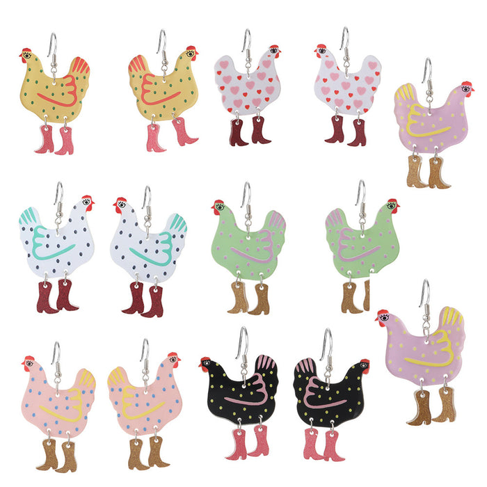 Wholesale Cartoon colorful hen-shaped acrylic earrings