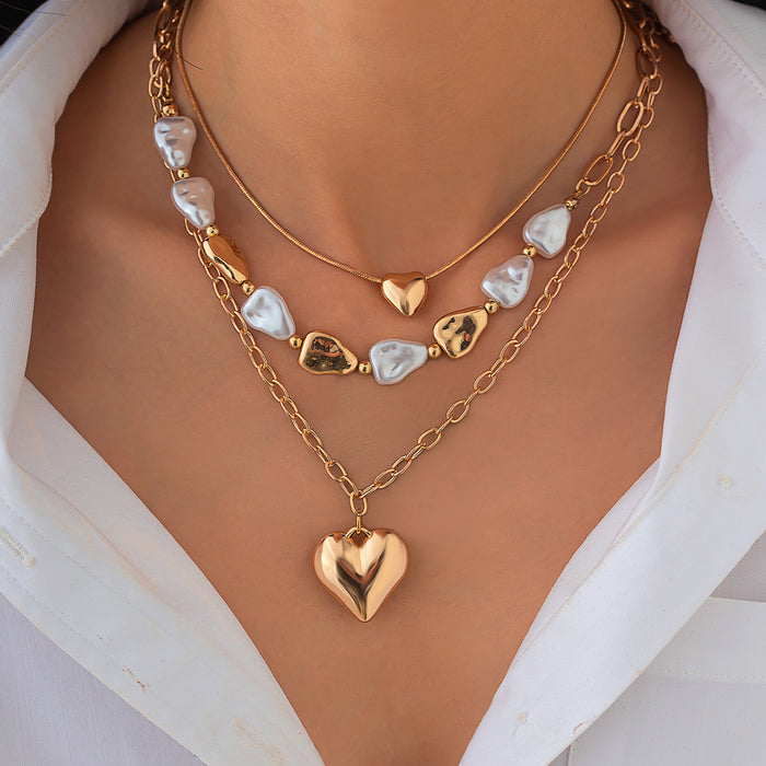 Wholesale Jewelry layering imitation pearl heart pendant tassel necklace bead necklace necklace necklaces