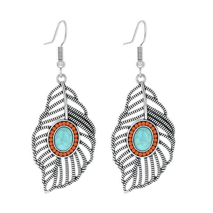 Wholesale Beach Vacation Geometric Alloy Earrings with Turquoise Acrylic Fashion Jewelry MOQ≥2
