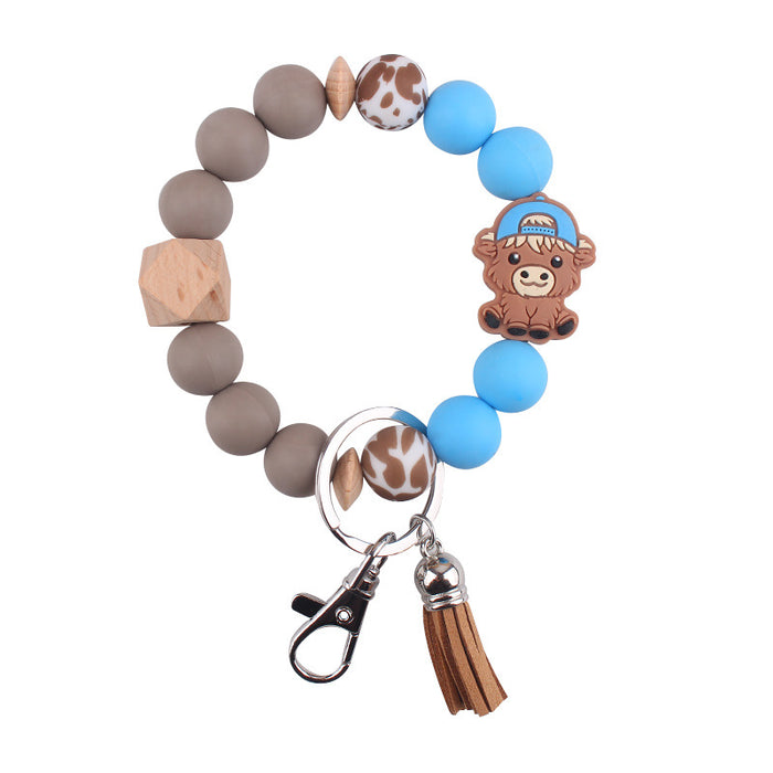 Wholesale Cartoon Cow Consumption Silicone Bracelet Keychain Silicone Handmade Beaded Bracelet