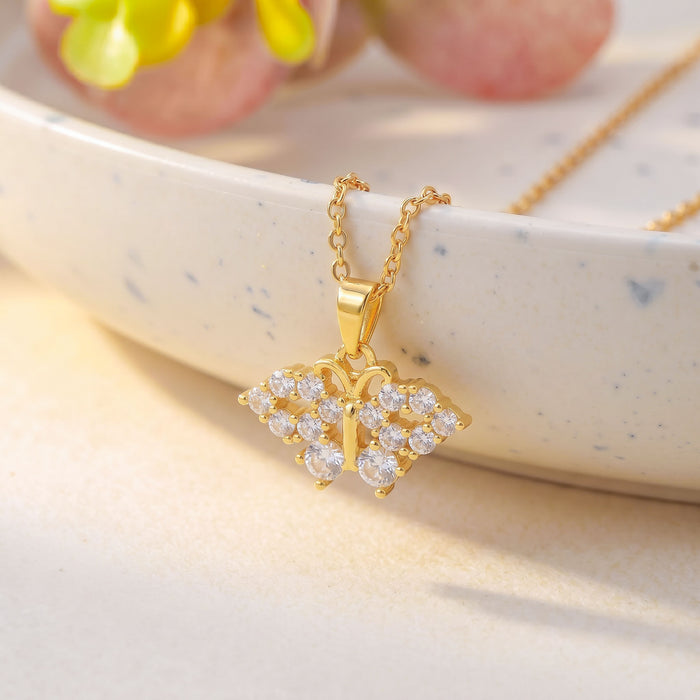 Wholesale Flower Butterfly Pendant Necklace Titanium Steel Gold Plated Jewelry Accessory