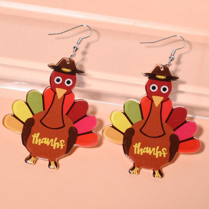 Wholesale Thanksgiving Cartoon Turkey Acrylic Earrings JDC-ES-Xunt005